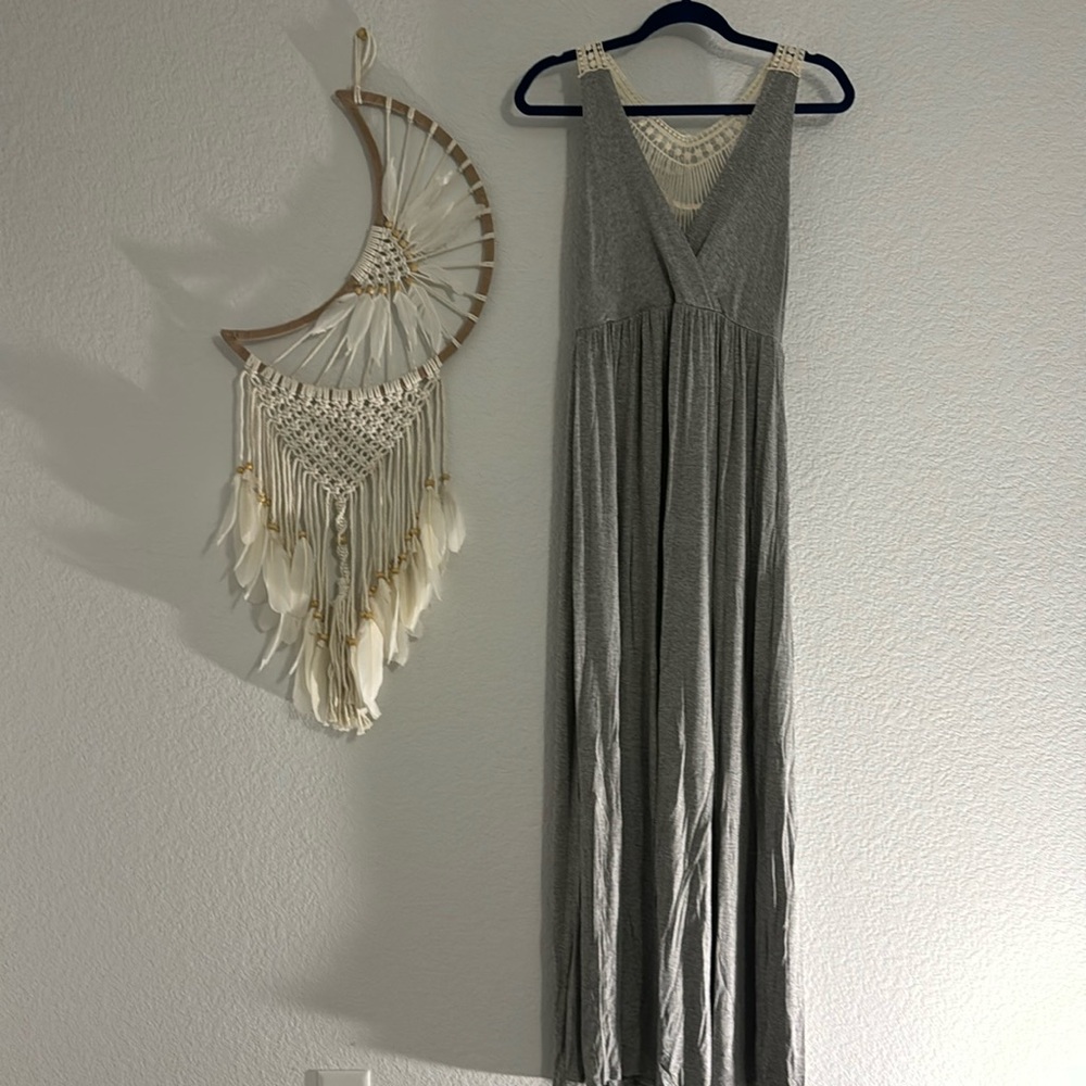 NWT ODDY brand gray boho maxi dress